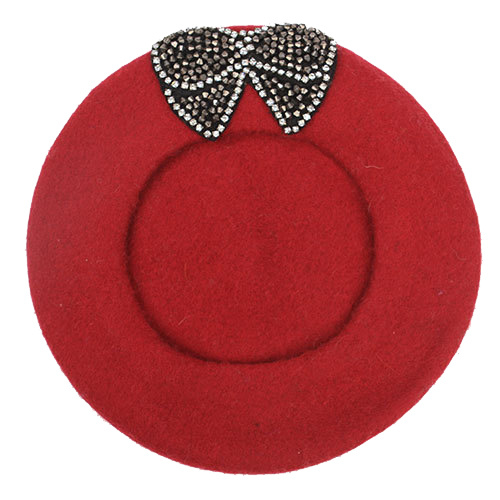Womens Ladies Wool Warm Angora Winter Diamond Bow Autumn Spring Cap Hat Beret (HW812)
