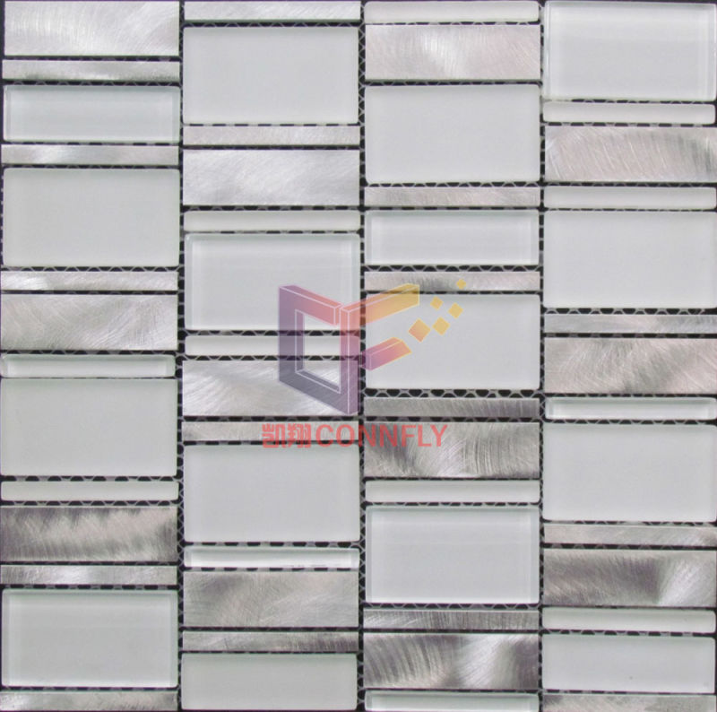 Shining Aluminium Mix Wave Glass Crystal Metal Mosaic Tiles (CFA61)