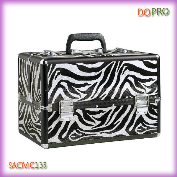 Black Zebra Pattern Hard Shell Aluminum Beauty Case (SACMC135)