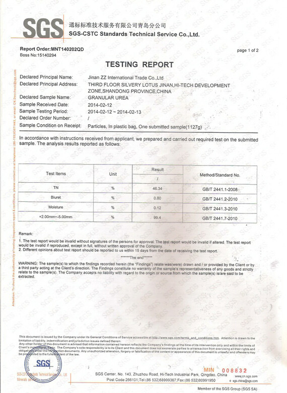 Prilled Ureaand Granular Ure Rea N46% Fertilizer with SGS Test