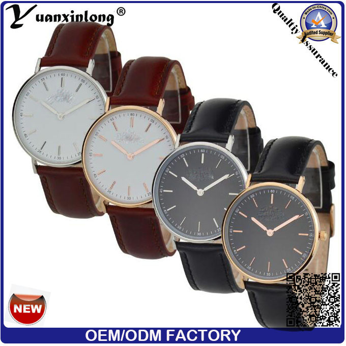 Yxl-567 Fashion Watch Round Steel Case Men Women Leather Quartz Analog Wrist Watch