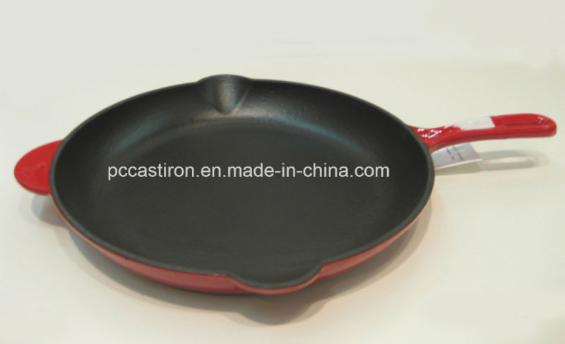 Round Enamel Cast Iron Skillet with Handle Dia 31cm