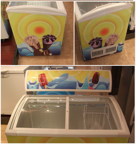 Curved Glass Door Ice Cream Freezer Display