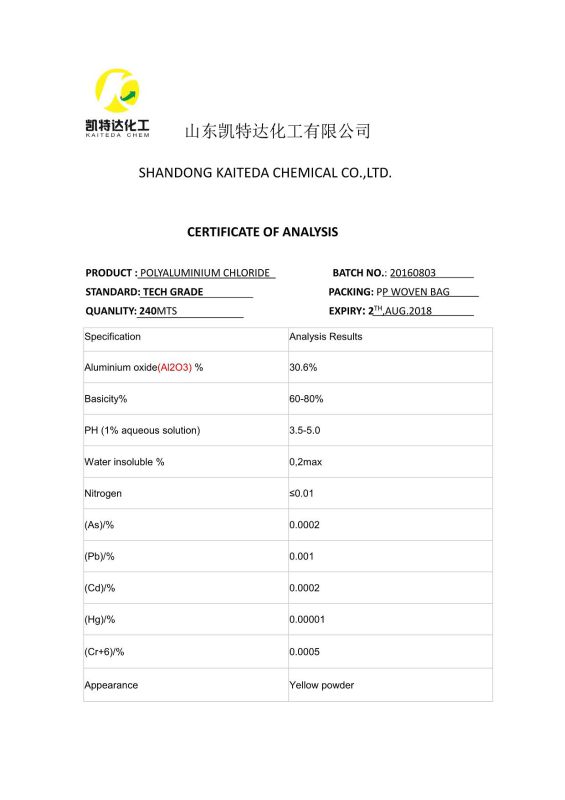 30% Polyaluminium Poly Aluminium Chloride PAC for Water Treatment