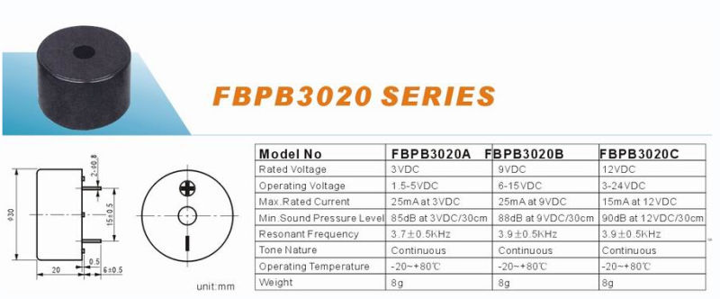 Series 30mm Piezo Sounder Piezoelectric Buzzer