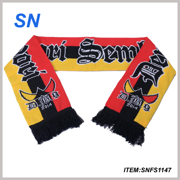 2015yiwu Factory New Custom Jacruard Printing Scarf Football Scarf Fan Scarf