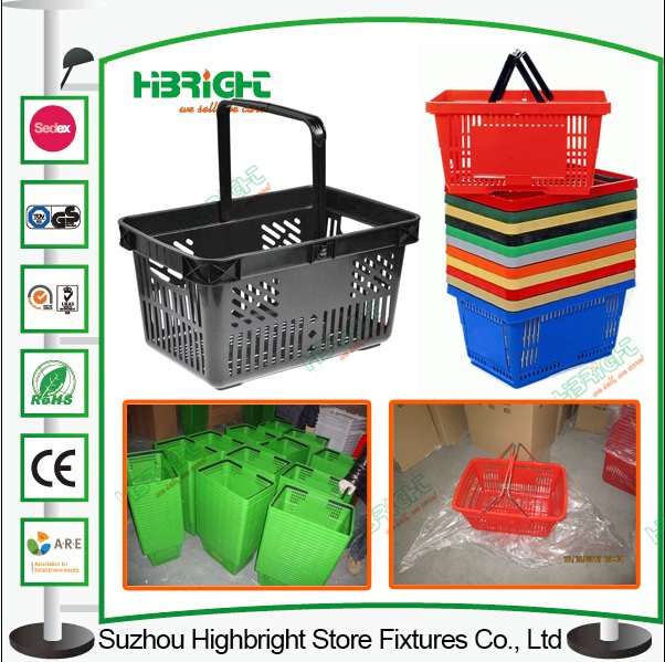 China Factory Colorful Supermarket Plastic Shopping Basket
