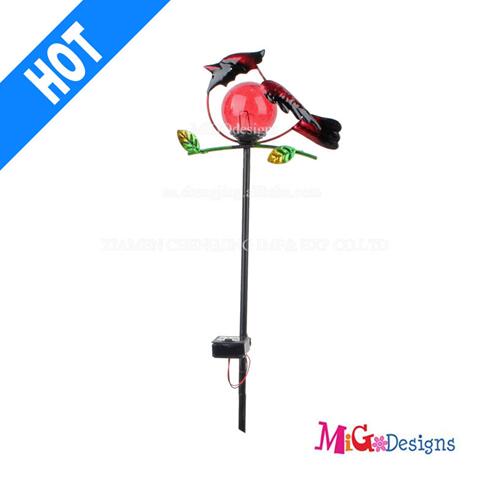 Colorful Lovely Bird Glass Solar Bulb Metal Stake