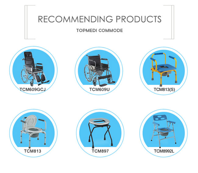 Topmedi Steel Folding Commode Chair with Armrest and Backrest