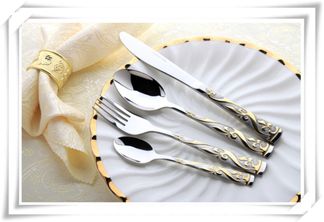 Luxury Stainless Steel Cutlery with Gold-Plating China Manufacture Tableware for Resturant