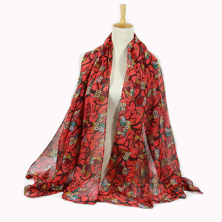 Women's Spring Summer Long Owl Printing Shawl Scarf (SW143)