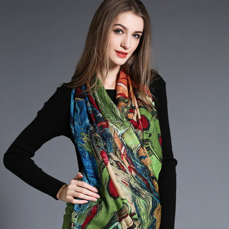 Women's Abstract Digital Printing of Wool Scarf Hijab