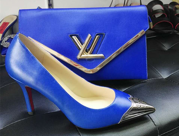 Blue Color Metallic Toe Women Shoes with Matching Purse (G-2)