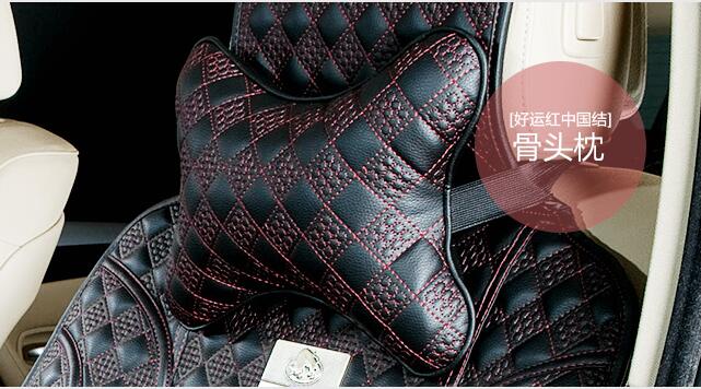 Car Headrest Neck Pillow Bone Shape Chinese Knot Pattern-Red Black