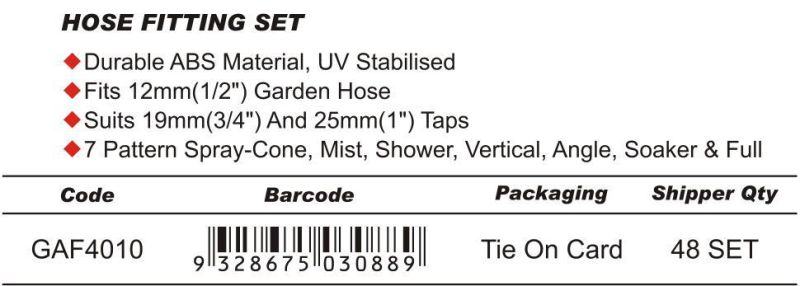 ABS Garden Hose Fitting Set with Hose Connector, Adaptor, Spray Gun