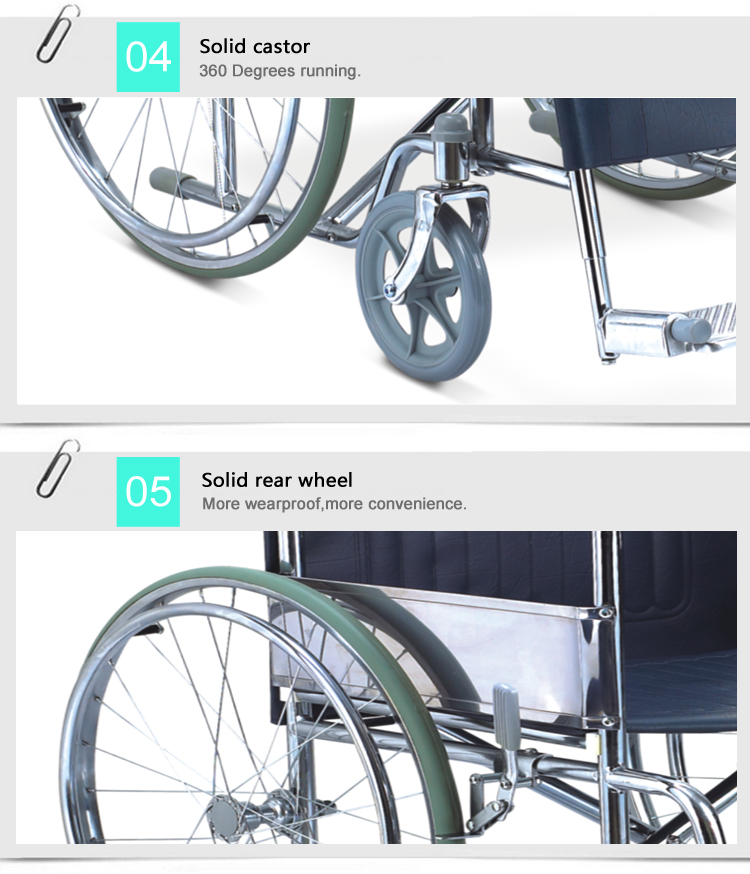 Topmedi Medical Equipment Cheap Price Basic Steel Wheelchair with Fixed Footrest