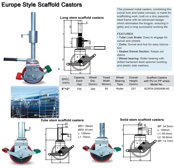 8 Inch Europe Style TPU Scaffold Castor with Long Stem