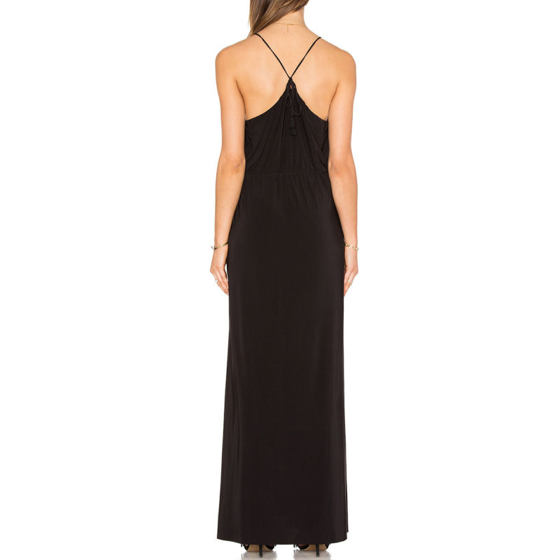 Black Double Slip V-Neck Maxi Dress