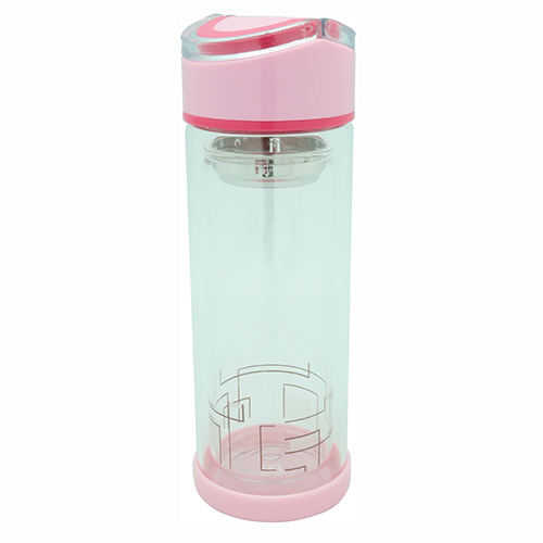 Double Wall Glass Bottle with Strainer, Folding Handle 300ml