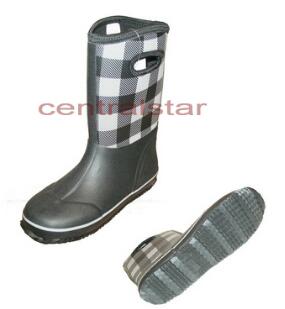 Fashion Unisex Black and White Neoprene Plaid Boots (RB003)