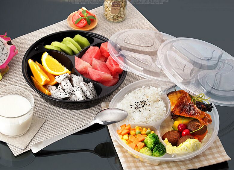 Hot Bento/Meal/Round Disposable 3-Compartment PP Plastic Microwave Food Container