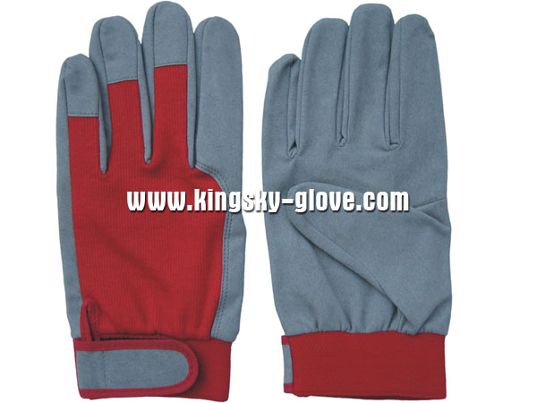 Synthetic Leather Cotton Back Knit Wrist Mechanic Glove-7202