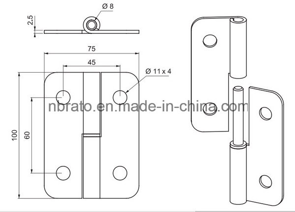 Black Powder Stainless Steel Detachable Hinge