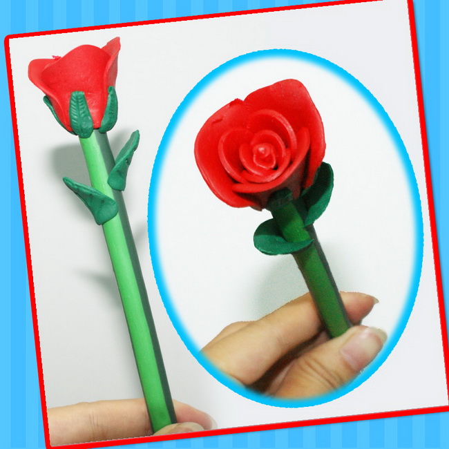 New Funny Plastic Rose Flower Pen Toy with Candy