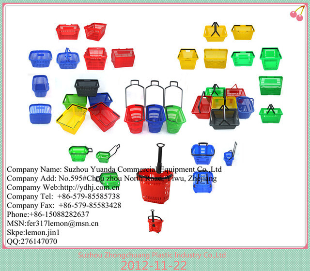 Luxury Supermarket Plastic Shopping Basket with Wheels