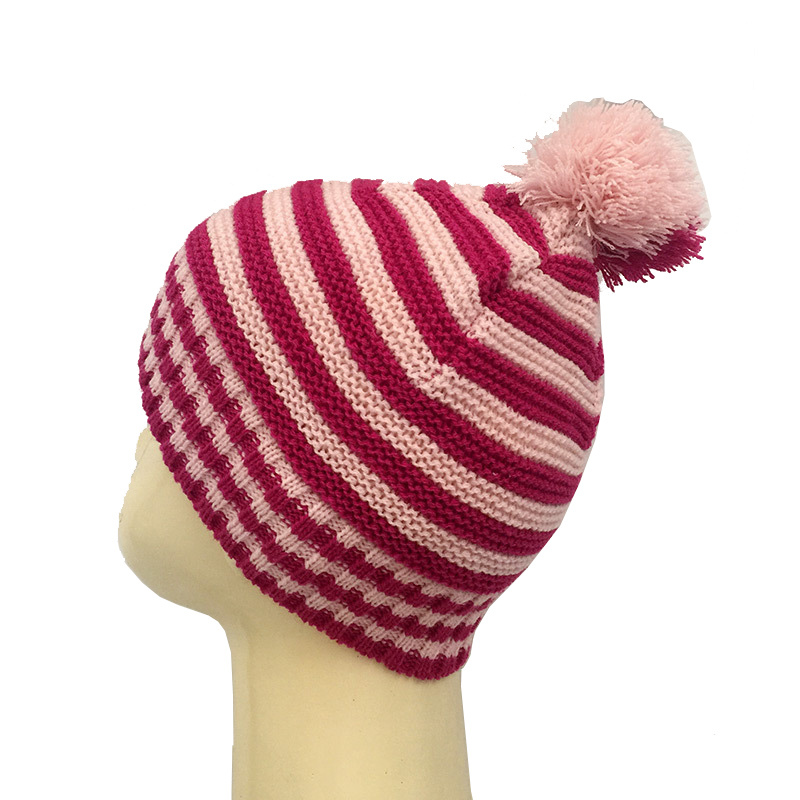 Children Baby Kids Autumn Winter Warm Knitted Stripe Printing POM POM Caps Beanie Hat (HW625)