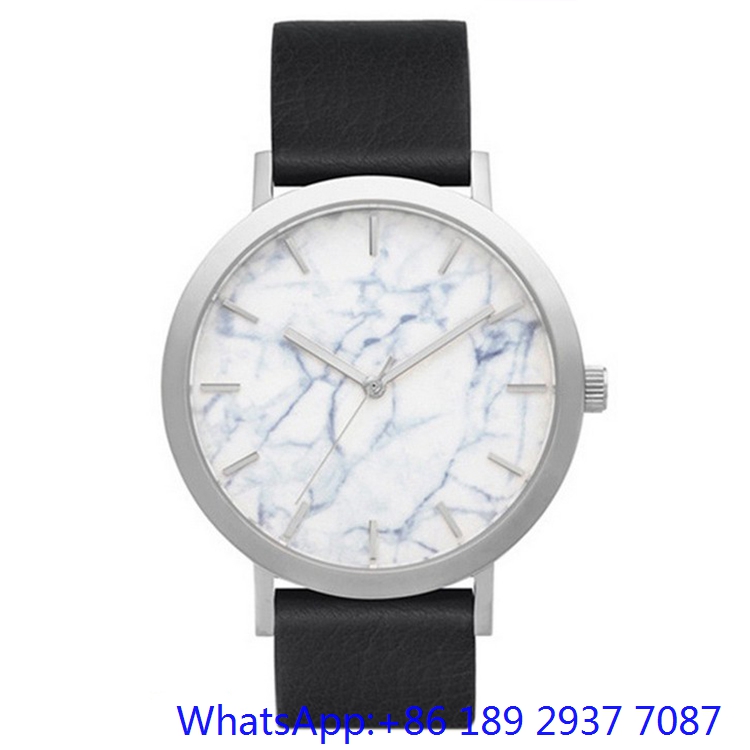 Top-Quality Stainless Steel Watches Whit Marble Dial, Genuine Leather Band Ja-15064