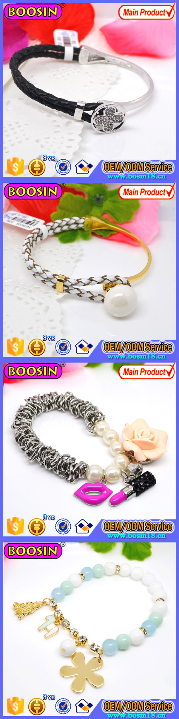 Wholesale Fashion Alloy Clover Clasp Leather Bracelet