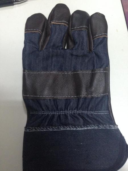 Dark Color Furniture Leather Full Palm Denim Back Rubberized Cuff Work Glove