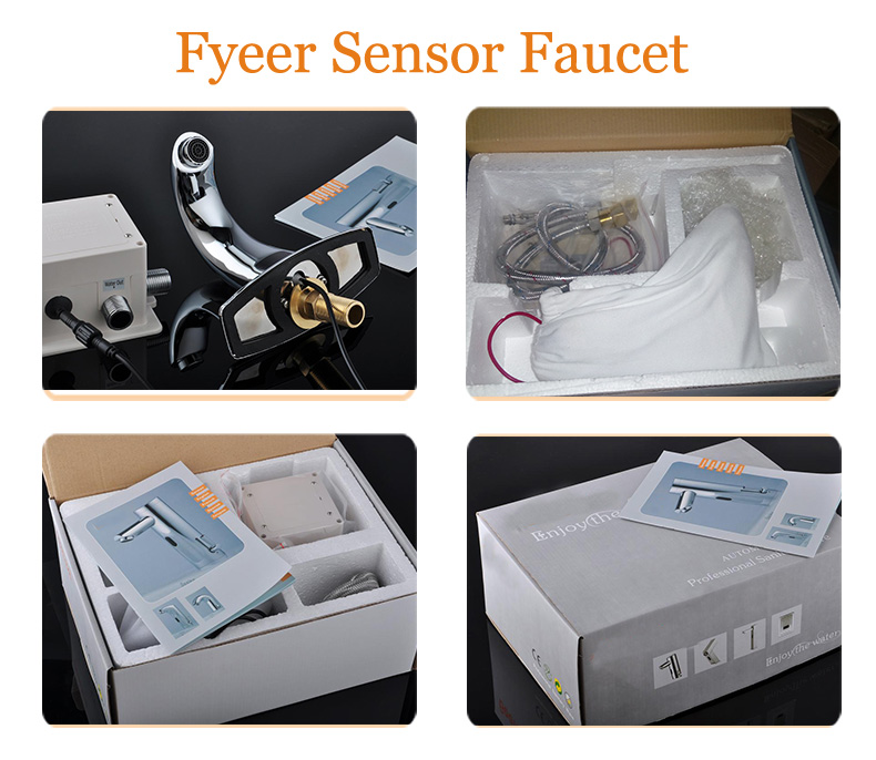 Fyeer High Body Black Brass Waterfall Automatic Sensor Tap