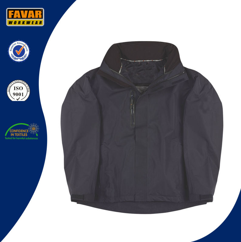 Black Polyester Waterproof Taslon PU Coating Rain Jacket