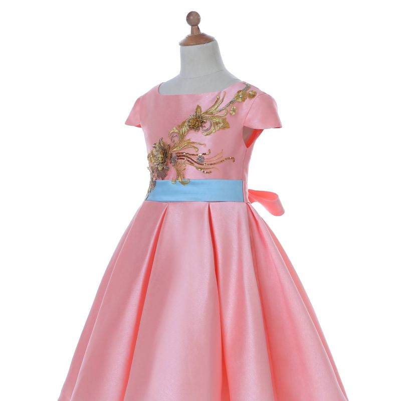 Pink Satin Flower Girl Dress for Wedding and Ceremonial