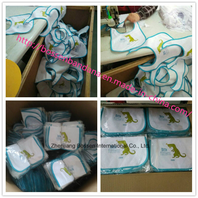 Promotional Customized Cotton Soft Embroideried & Applique Cute Cartoon Waterproof Absorbent Terry Baby Bibs