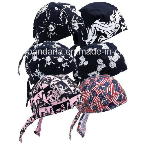 Custom Made Logo Printed Cotton Dew Rag Adjustable Skull Bandana Head Wrap Headscarf