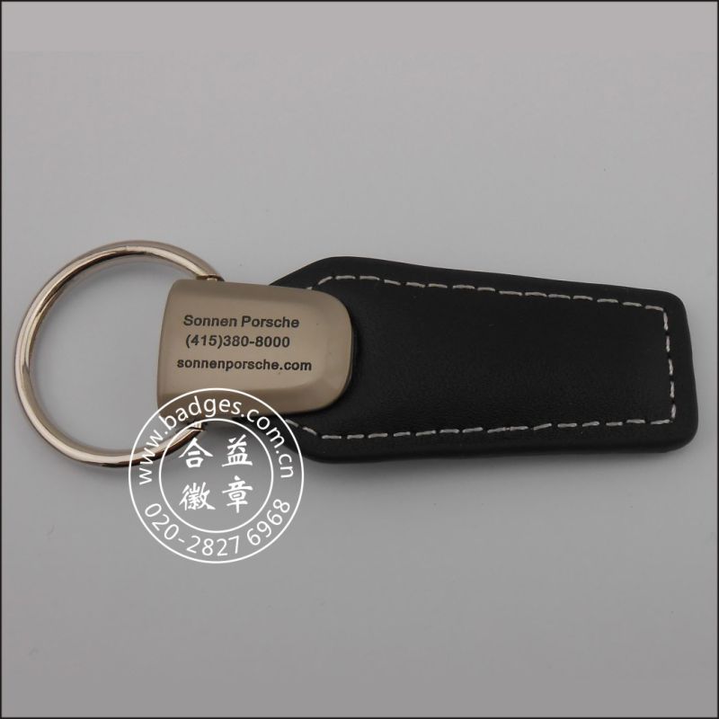 Leather Keychain, Metal Keyring with Engraved Logo (GZHY-KA-015)