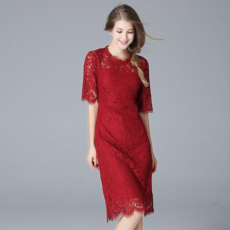 Fashion Latest Red Lace Charming Women's Dress