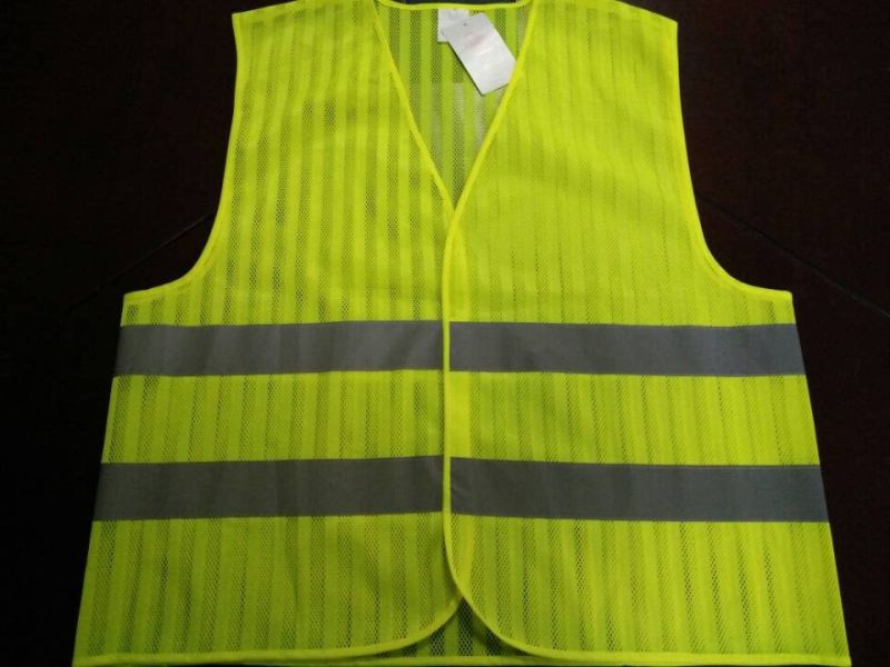 Safety Vest Flu Yellow 100%Polyester Mesh with Stripe