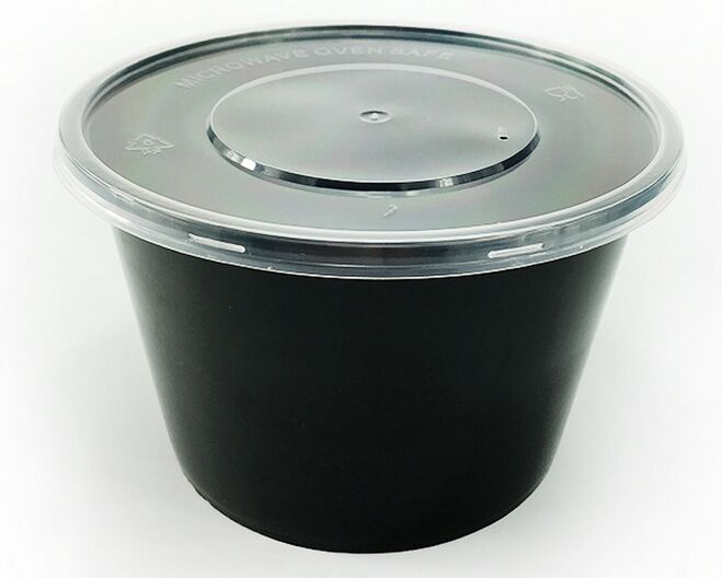 500ml, 650ml, 750ml, Black Round Disposable Plastic Food Container with Lid