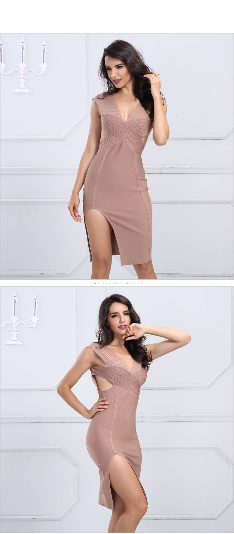 Ladies Party Dress Bodycon Dress Sleeveless Dress V Neck Dress