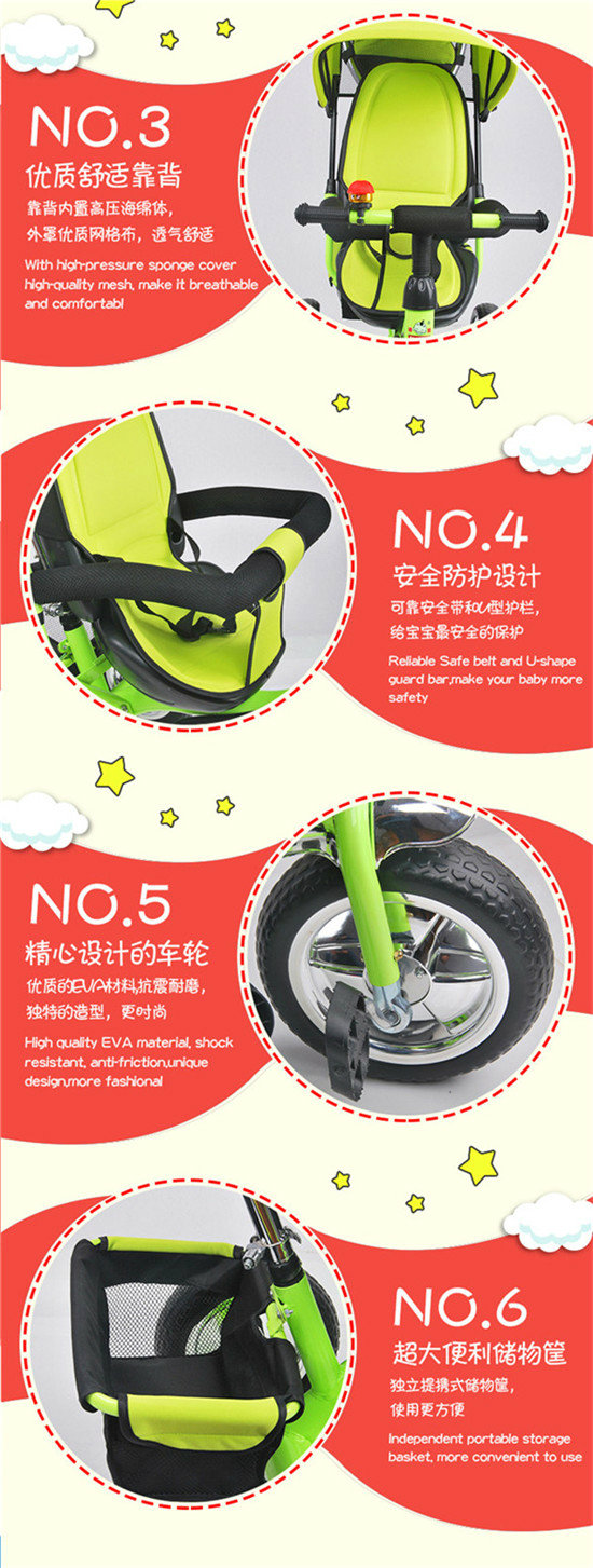 Ride on 3 Wheel Bike Toys 1 Year Baby Tricycles with Push Handle and Mommy Bag