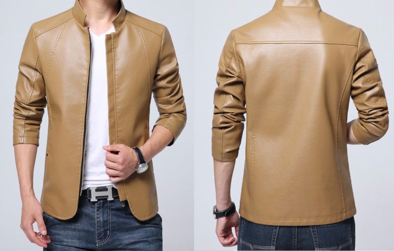 Men's Slim Jacket Washed PU Leather Motorcycle Jacket Casual Jacket