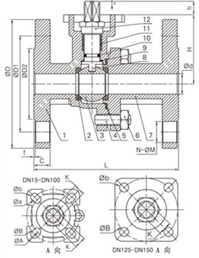 Two Piece Flanged Ball Valve with ISO Mounting Pad