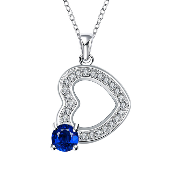 Blue Heart 925 Sterling Silver Pendants Necklace Jewelry for Women