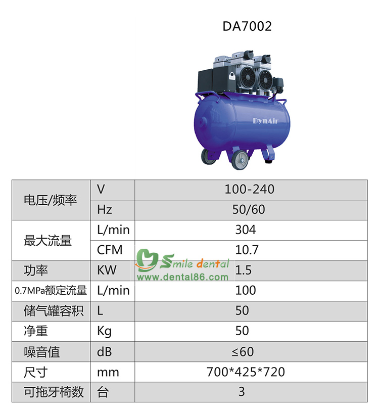 1500W Dental Silent Oil Free Air Compressor