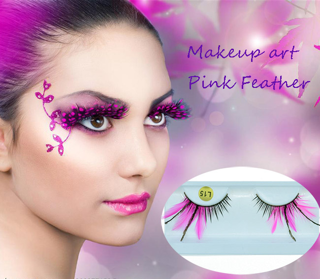 Fashion Creative Makeup Eyelash Stage Cosplay Pink Feather False Eyelashes