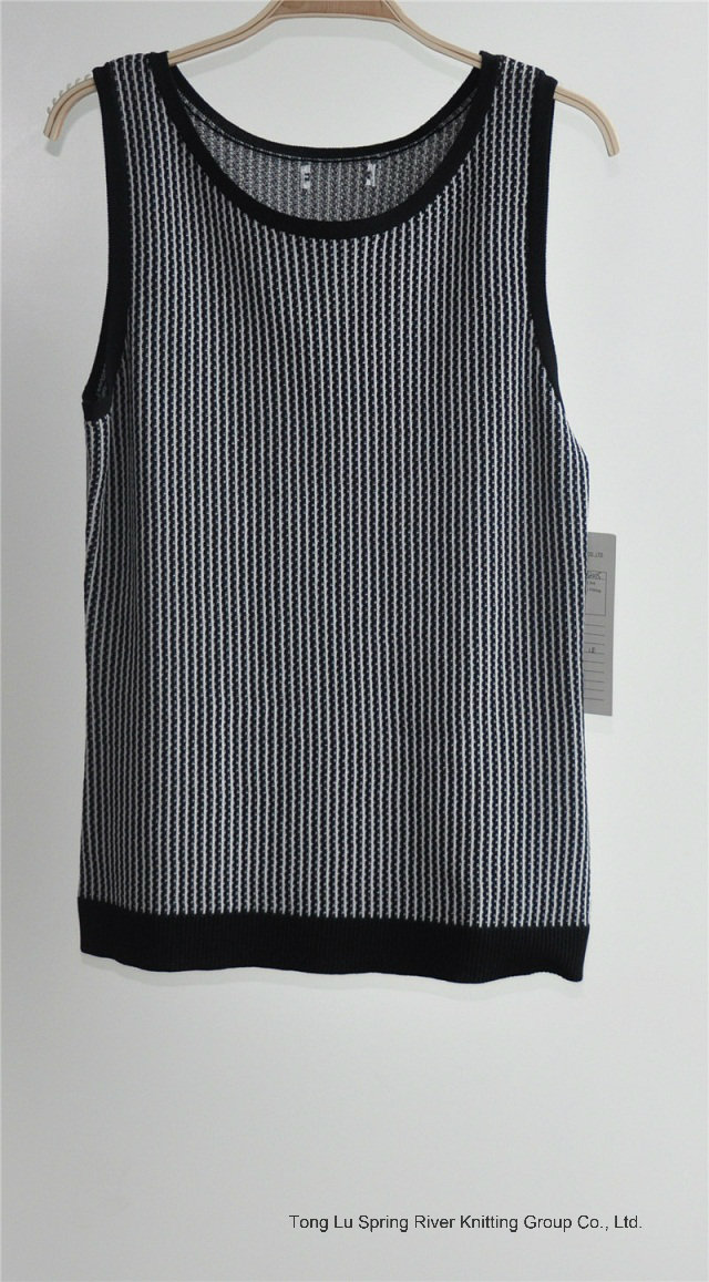 Ladies Pure Colour Striped Sleeveless Sweater